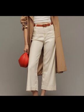 🆕 Anthropologie Maeve The Colette European Linen Stretch Wide Leg Pants - 28